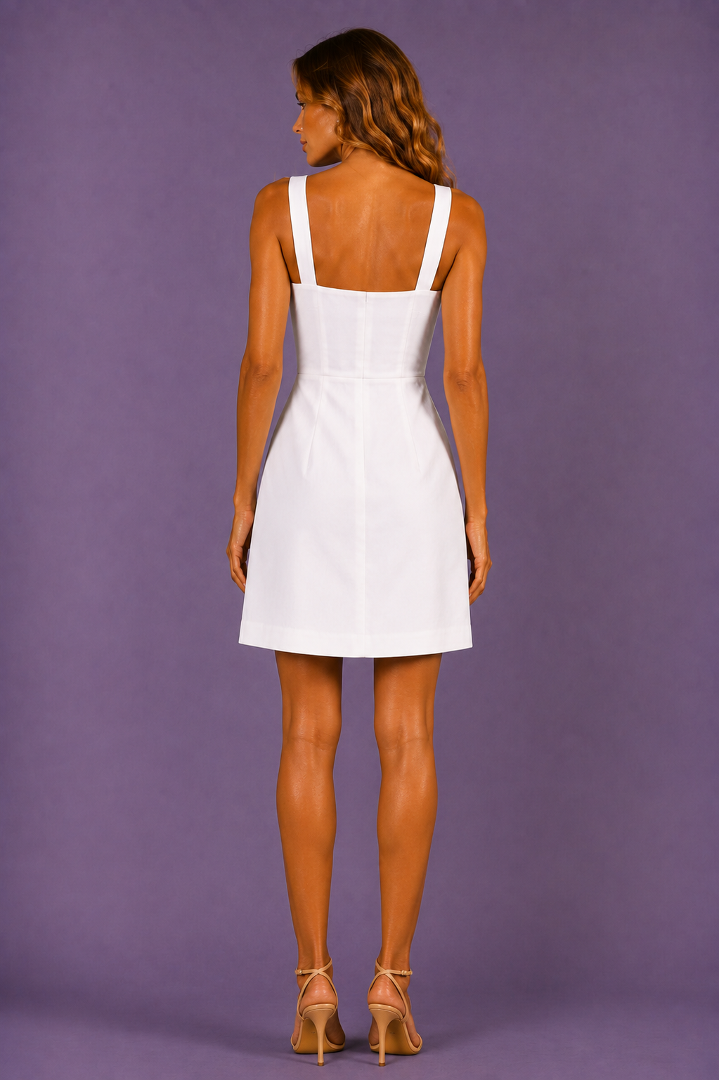 White Cotton Square-Neck Mini Dress