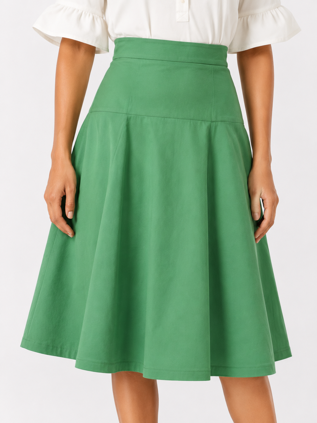 Mint Green High-Waisted Flared Midi Skirt