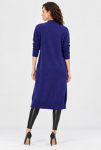 women's royal blue wool cashmere blend longline cardigan