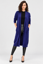 women's royal blue wool cashmere blend longline cardigan