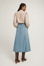 Panelled A-Line Denim Midi Skirt