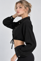 Women’s Black Cotton Cropped Button-Down Shirt