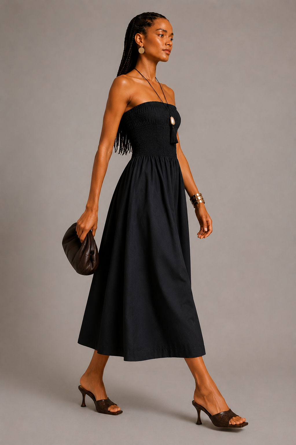 Black Strapless Cotton Maxi Dress