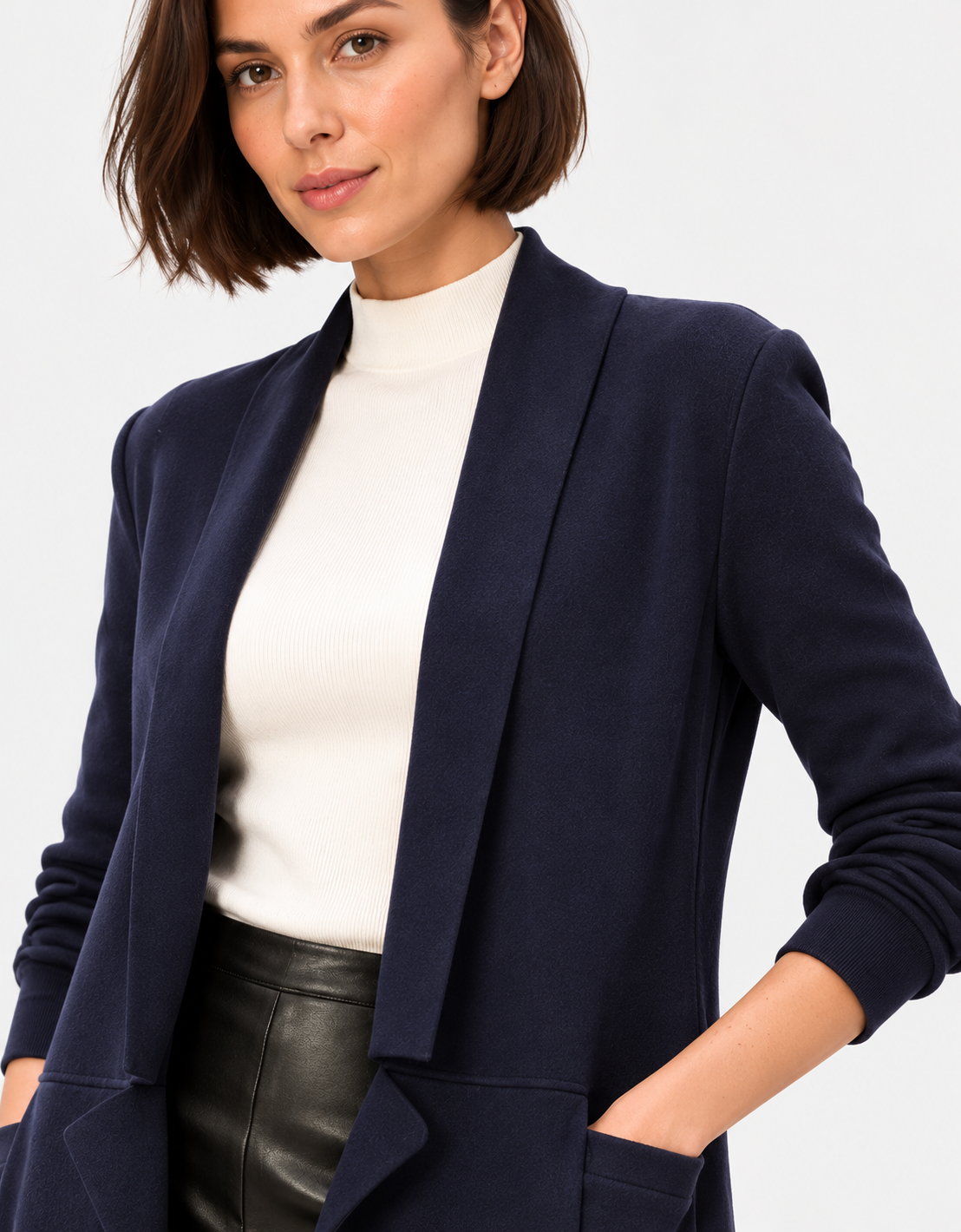 women's navy blue longline sweater knit cardigan