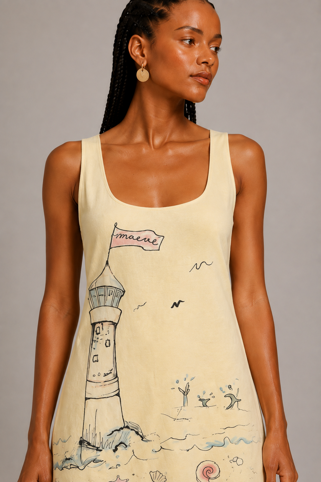Cream Twill Graphic Mini Dress
