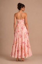 Strapless Floral Chiffon Corset Maxi Dress
