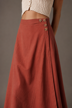 Button Detail Wrap A-Line Maxi Skirt