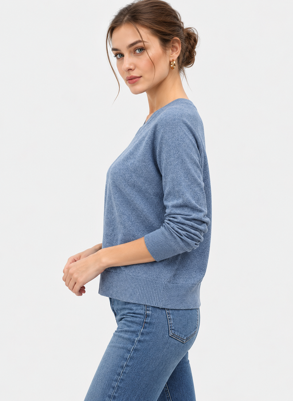 women's blue linen cotton v-neck sweater