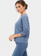 women's blue linen cotton v-neck sweater