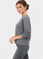 women's grey linen cotton V-neck sweater