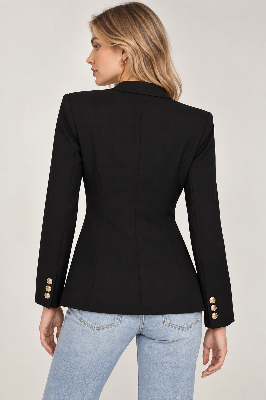 Women’s Black Viscose Double-Breasted Tailored Blazer