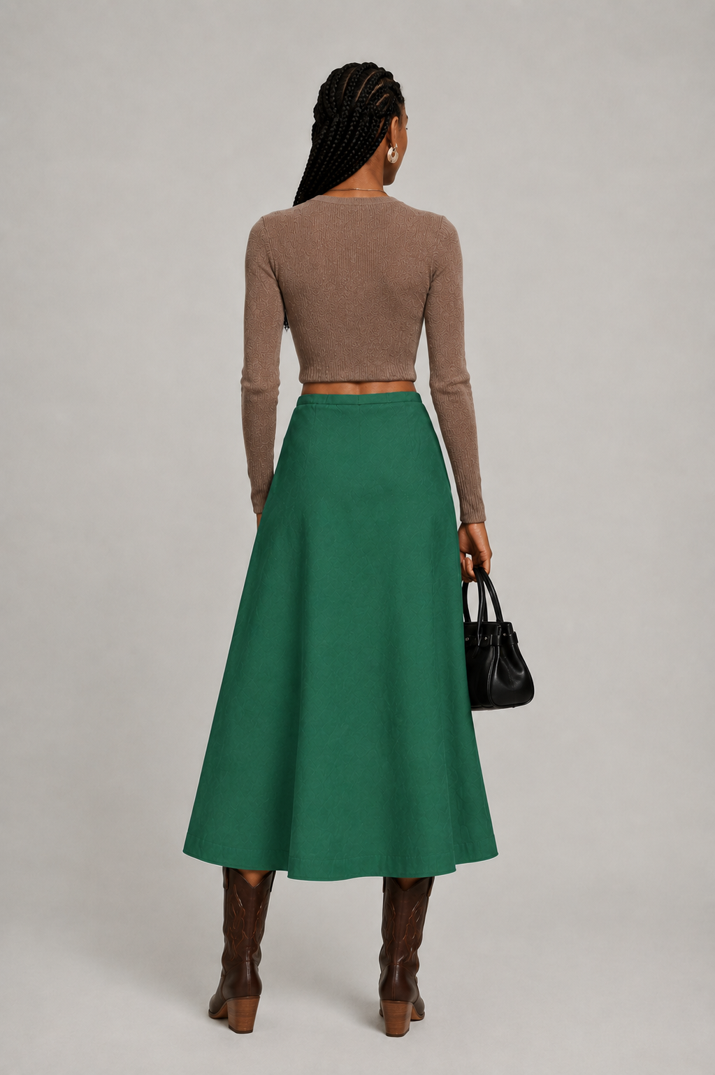 Emerald Green Drawstring A-Line Midi Skirt
