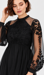 women’s black embroidered tulle mini dress