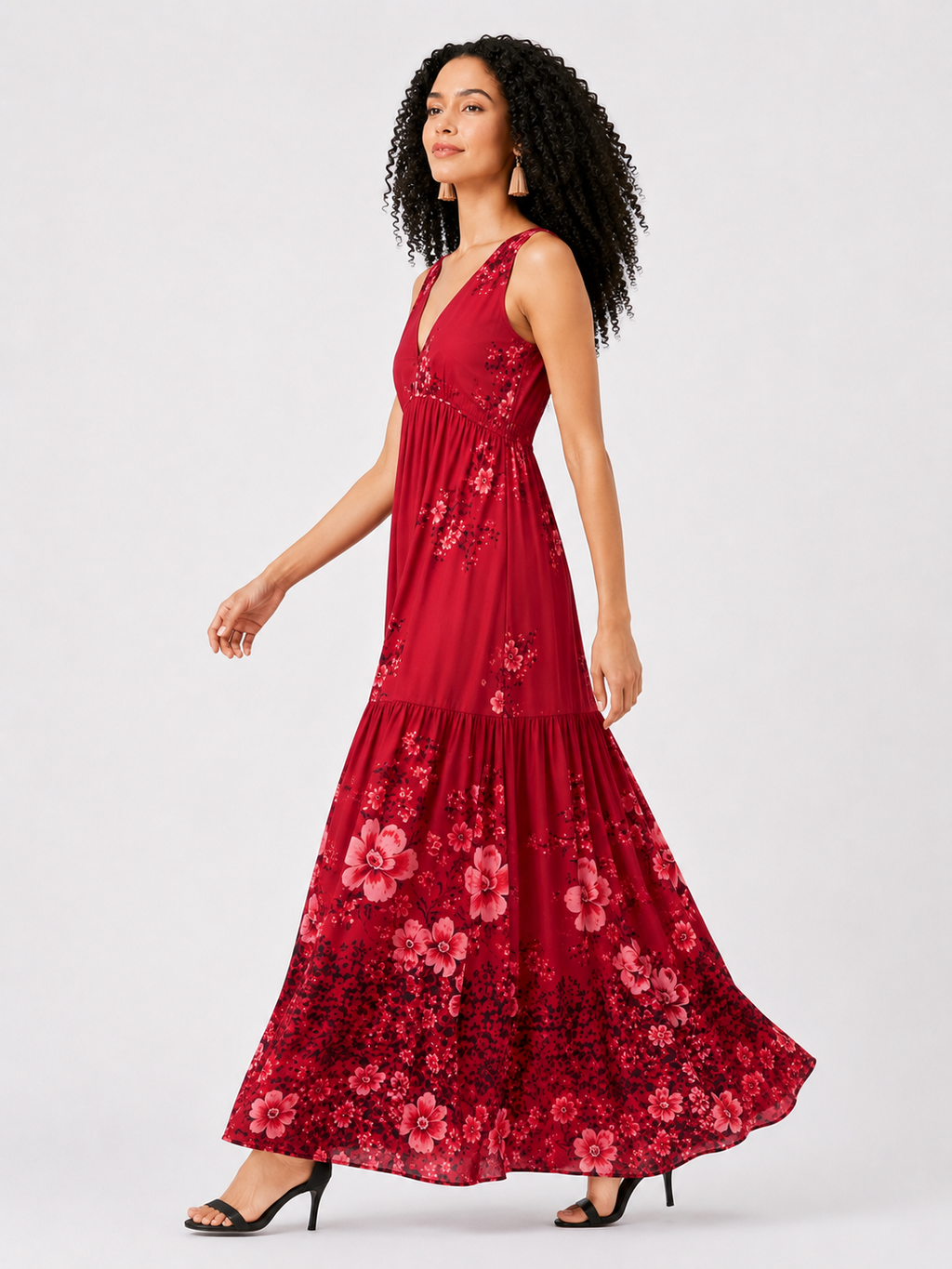 loral Print Georgette Empire Maxi Dress