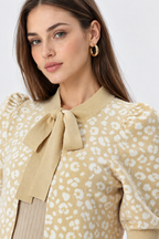 linen cotton jacquard knit cardigan for women