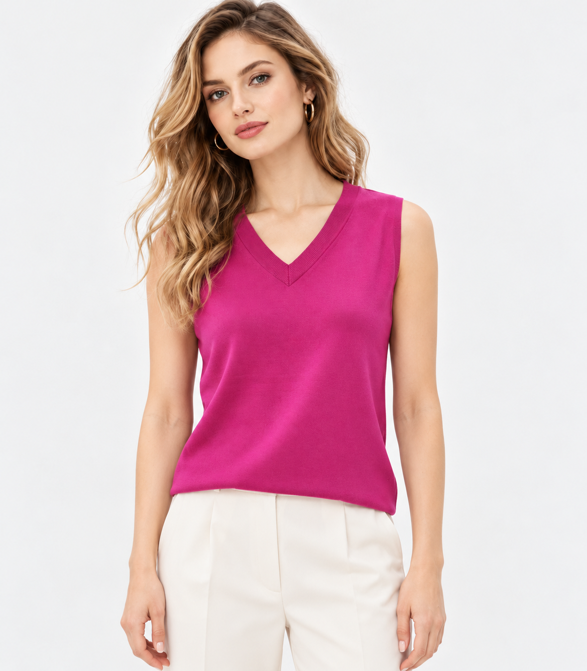 women's pink rib knit v-neck sweater