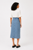Belted Denim Midi Pencil Skirt