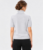 women's light grey linen cotton knit turtleneck sweater with short sleeves