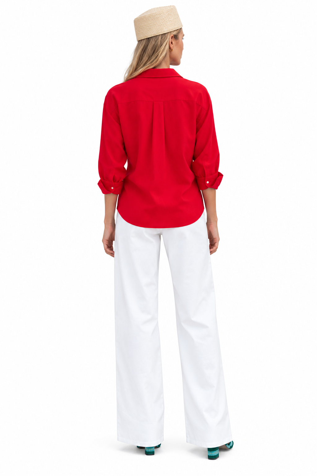 Women’s Red Poplin Button-Down Shirt