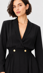 women’s black crepe wrap midi dress