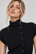Women’s Black Cotton High-Neck Button-Down Top
