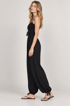 Women’s Black Viscose Ruffle Detail Wide-Leg Jumpsuit