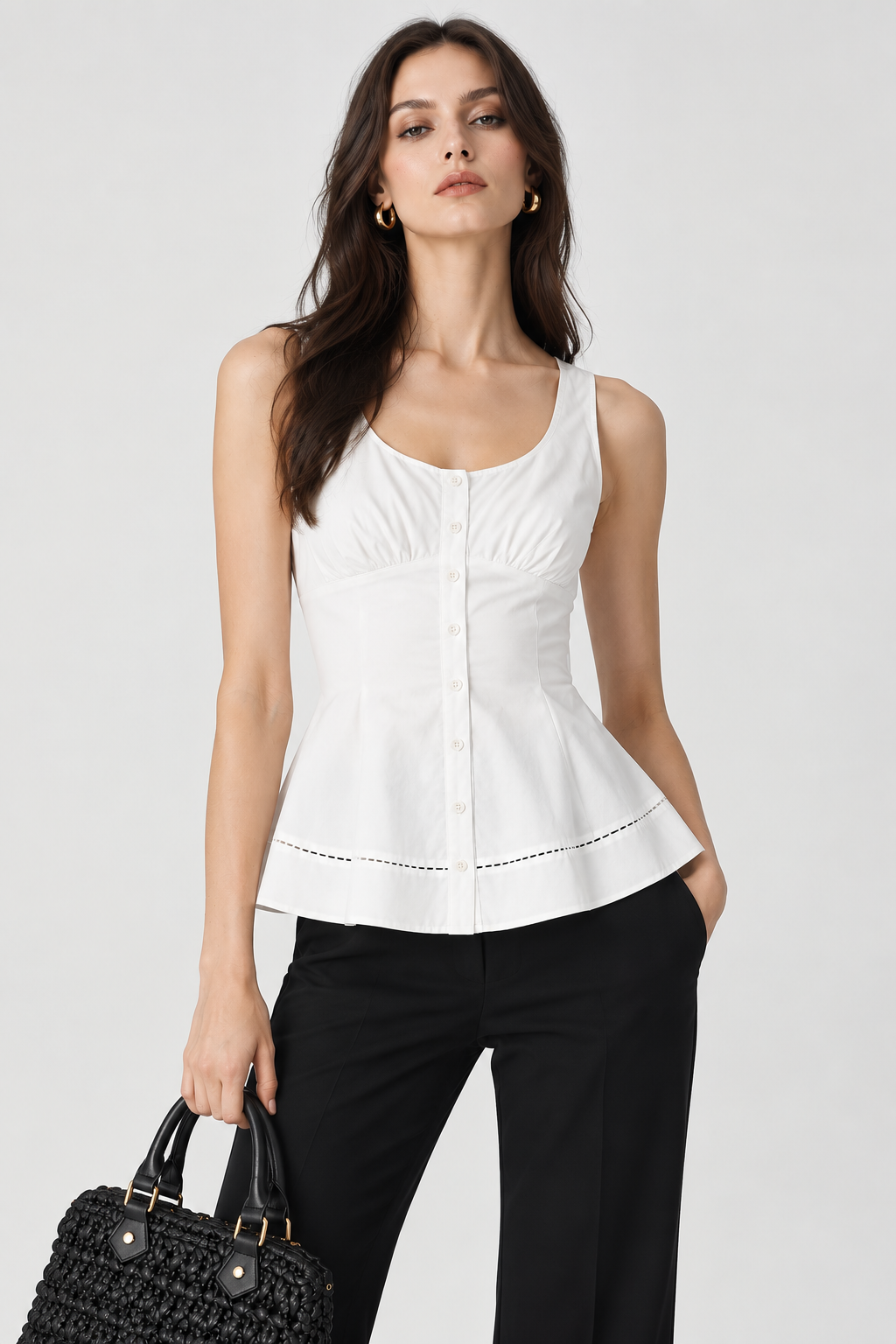 Women’s White Cotton Peplum Top