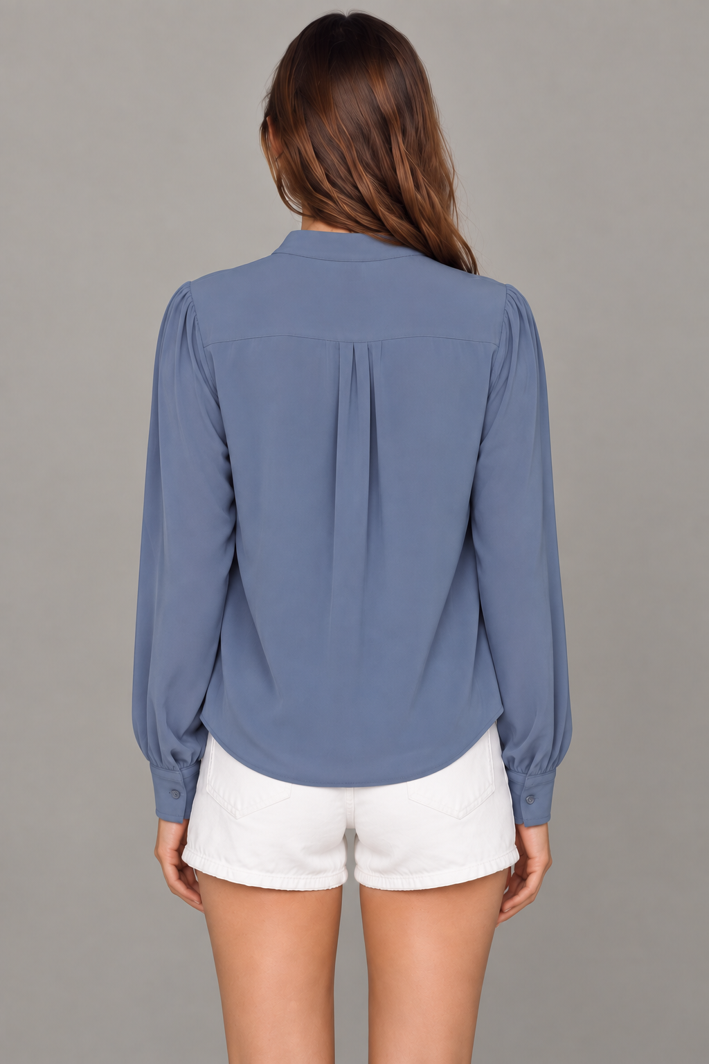 Women’s Blue Rayon Cowl-Neck Blouse