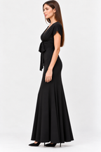 Satin Crepe V-Neck Tie Waist Maxi Dress