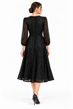 Black Sequin Mesh Wrap Midi Dress