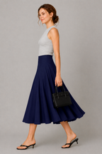 Cotton Poplin Full Flare Midi Skirt