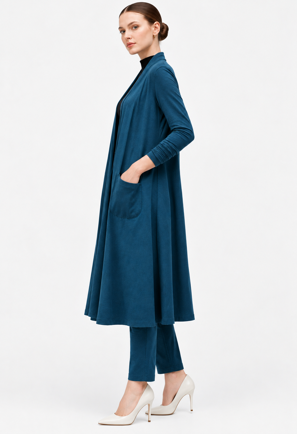 Cotton Jersey Longline Open-Front Shrug