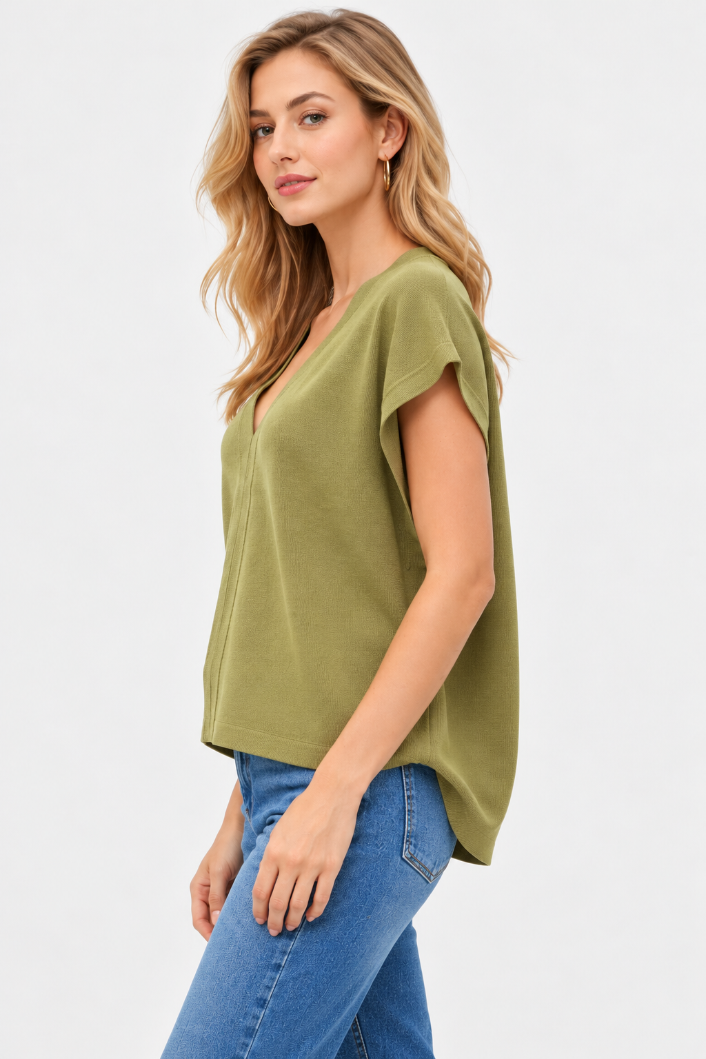 women's olive green rib knit v-neck sleeveless sweater top