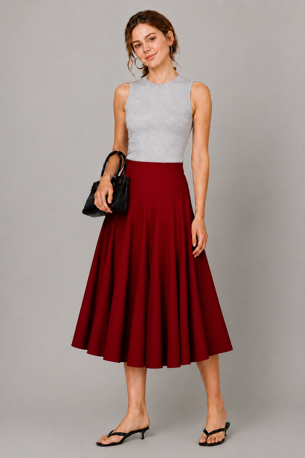 Cotton Poplin Full Flare Midi Skirt