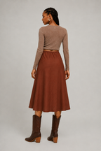 Rust Drawstring A-Line Midi Skirt