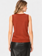 Women's Rust Brown Cotton Modal Sleeveless V-Neck Knit Sweater Vest