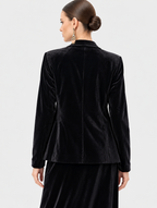 Women's Black Velvet Blazer Jacket with Gold Button | Elegant Long Sleeve Formal Blazer