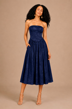 Strapless Burnout Floral Corset Midi Dress
