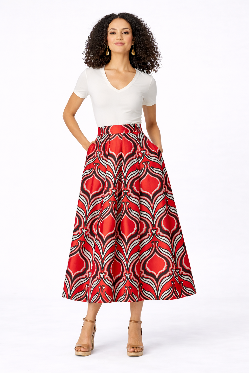 Graphic Tile Print Dupioni Maxi Skirt