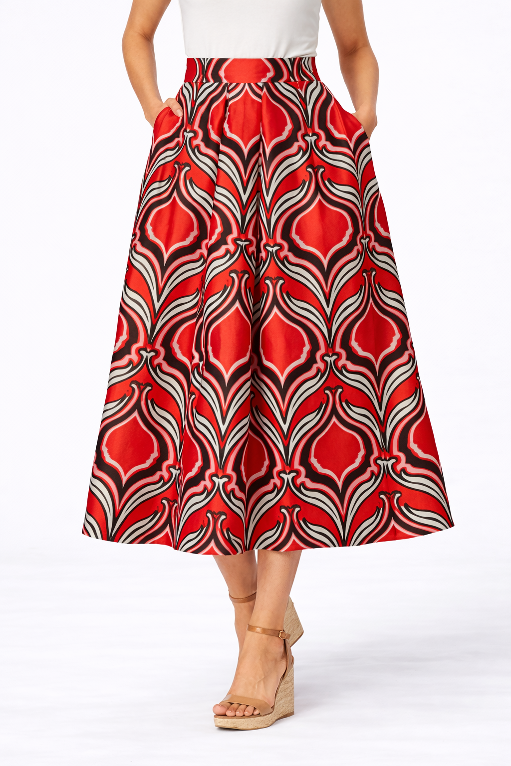 Graphic Tile Print Dupioni Maxi Skirt