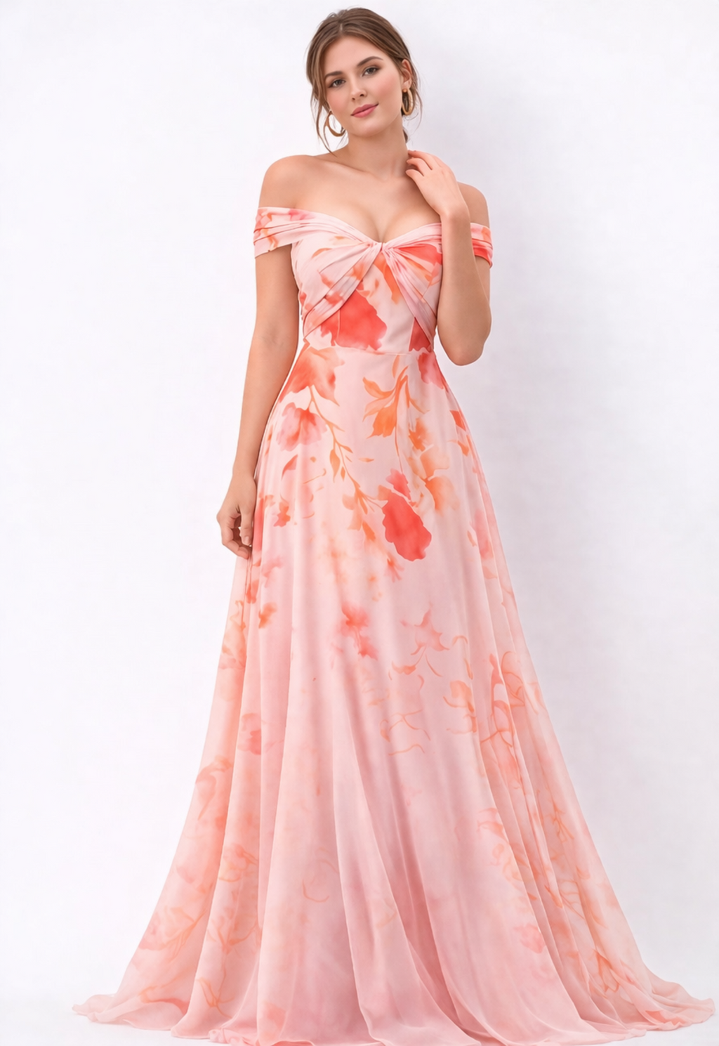 Blush Floral Off-Shoulder Maxi Gown
