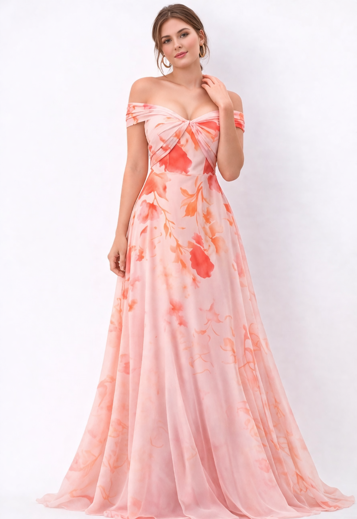 Blush Floral Off-Shoulder Maxi Gown