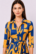 Abstract Print Crepe Sash-Tie Shirtdress
