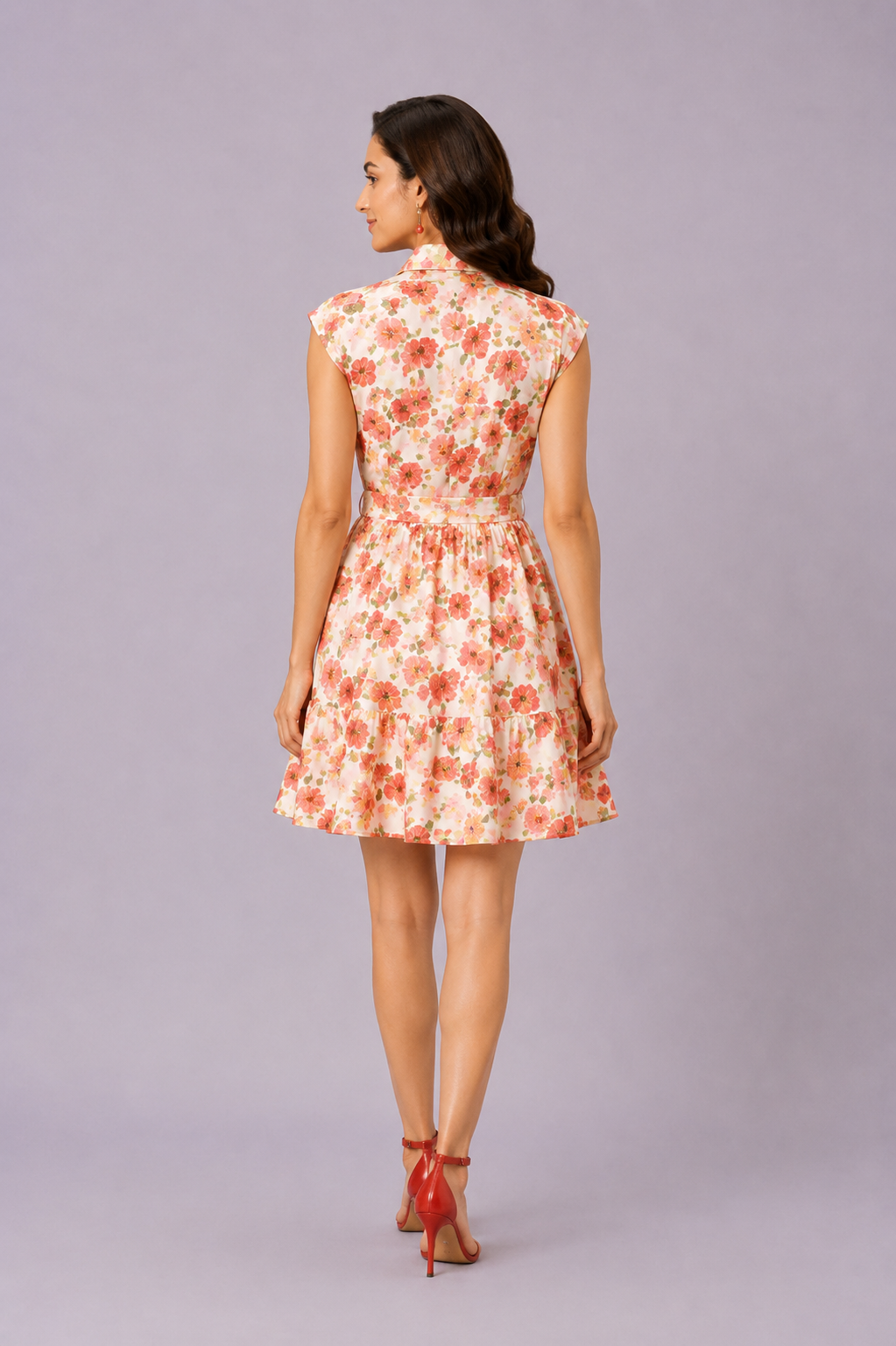 Floral Print Cotton Voile Ruffle Trim Shirtdress