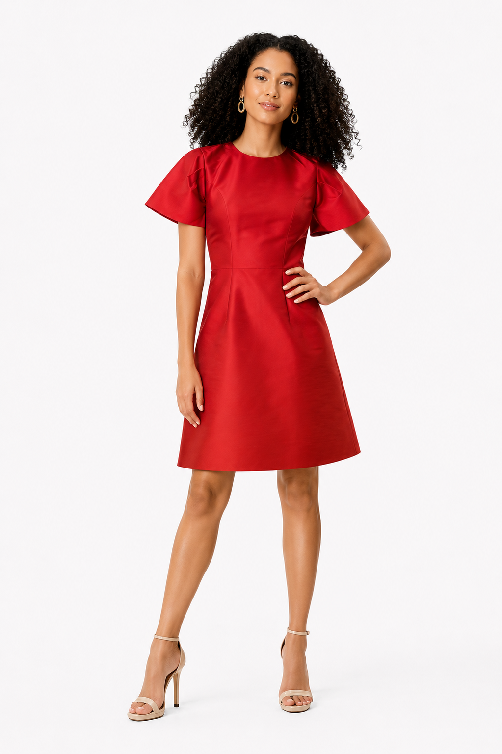 Flutter Sleeve Satin A-Line Dress