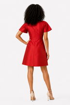 Flutter Sleeve Satin A-Line Dress