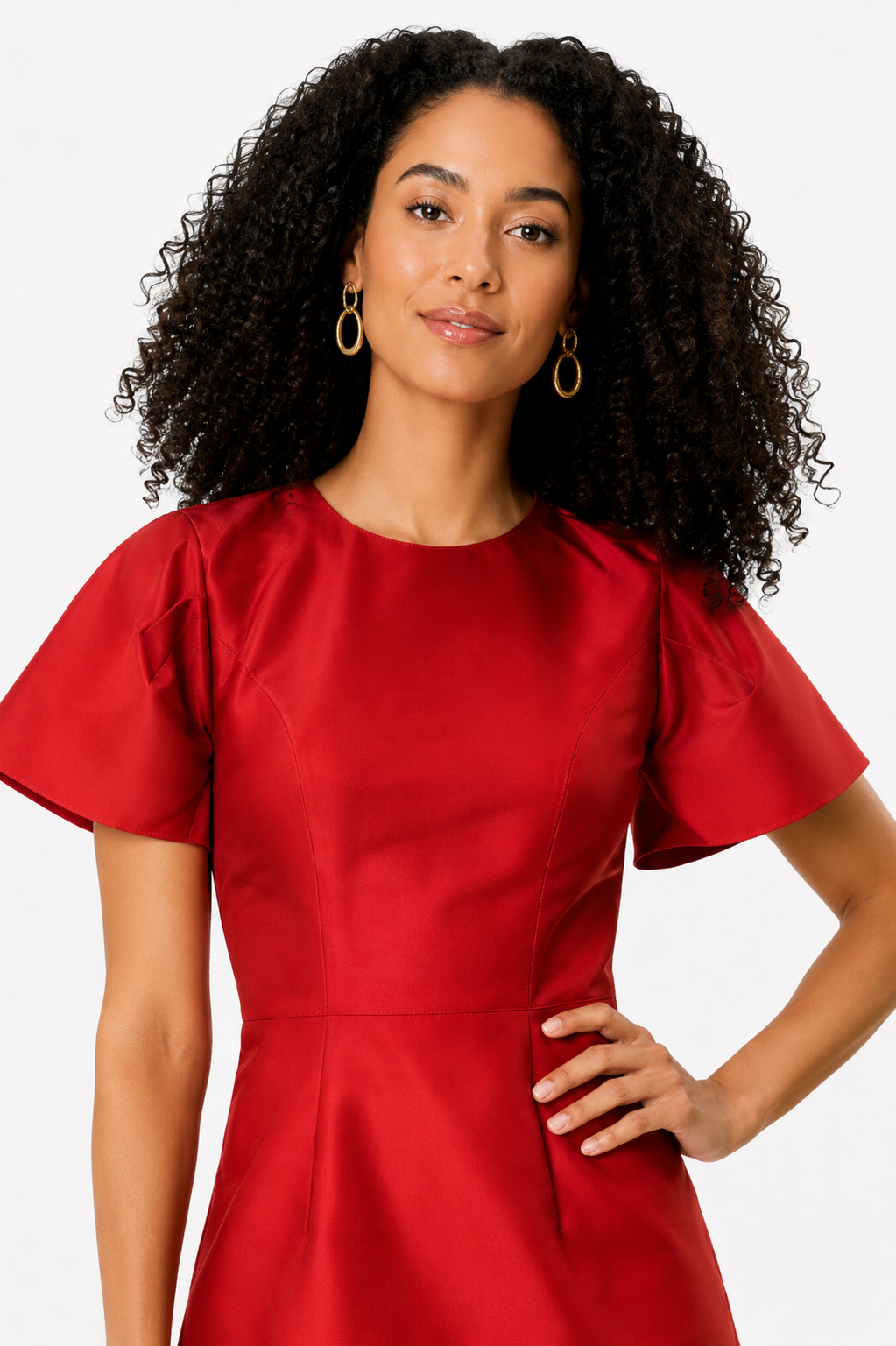 Flutter Sleeve Satin A-Line Dress