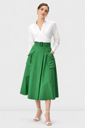 Cargo pocket cotton poplin faux-wrap skirt