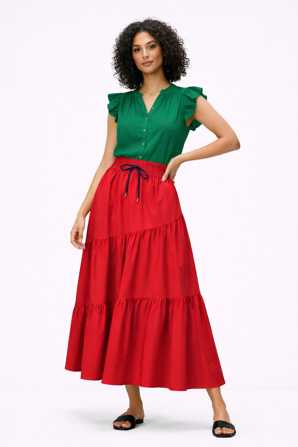 Cotton Poplin Maxi Skirt Asymmetric Tier