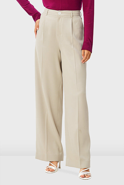 High Waist Stretch Suiting Wide Leg Pants